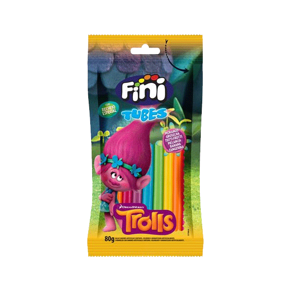 imagem de BALA FINI GELATINAS TUBES TROLLS 80G