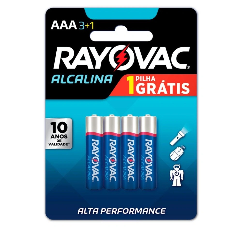 imagem de PILHA RAYOVAC ALCALINA PALITO AAA3+1